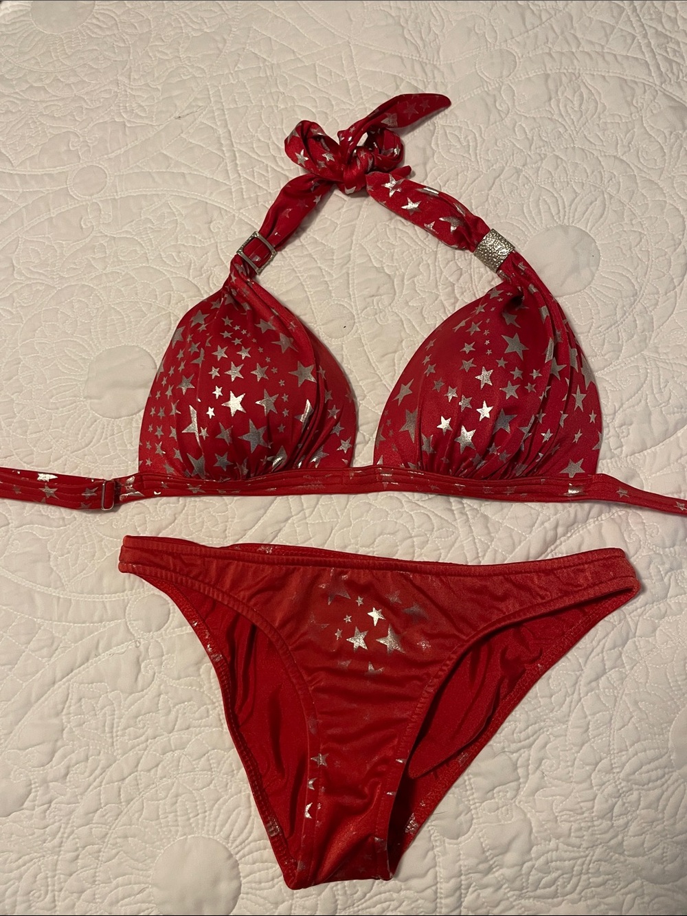 VENUS Red D cup Swim Top  and bottom with Silver Star Trim